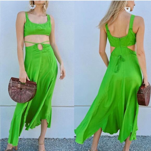 CULT GAIA Eileen Lime Green Cutout Linen Maxi Dress XS - Picture 2 of 10
